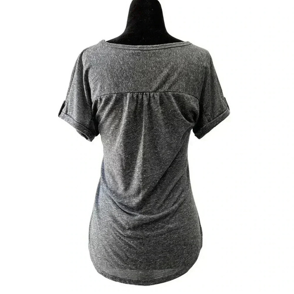 Ricki’s Linen Blend T-Shirt Loose Fit V Neck Short Sleeves Charcoal Grey Side XS - Picture 2 of 16